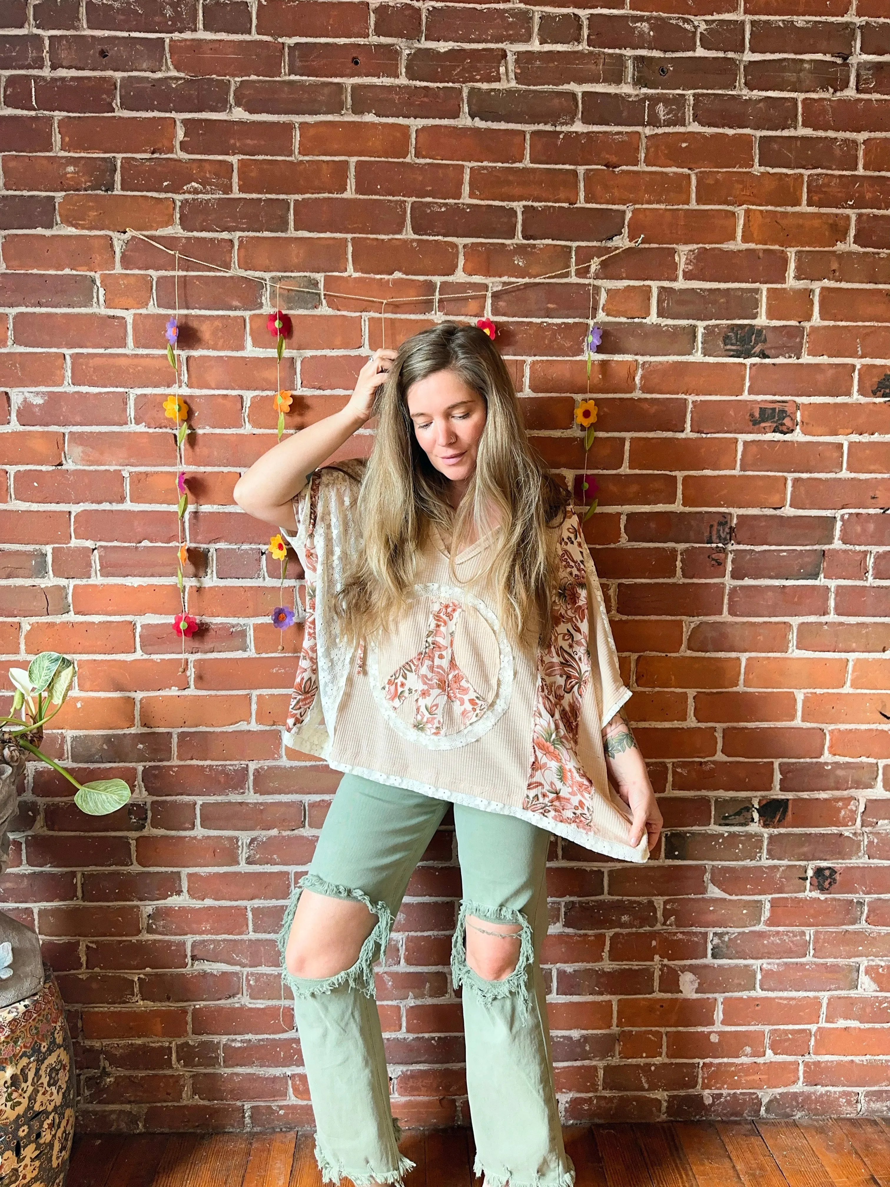 Poem of Peace Pullover Patchwork Lace Hoodie