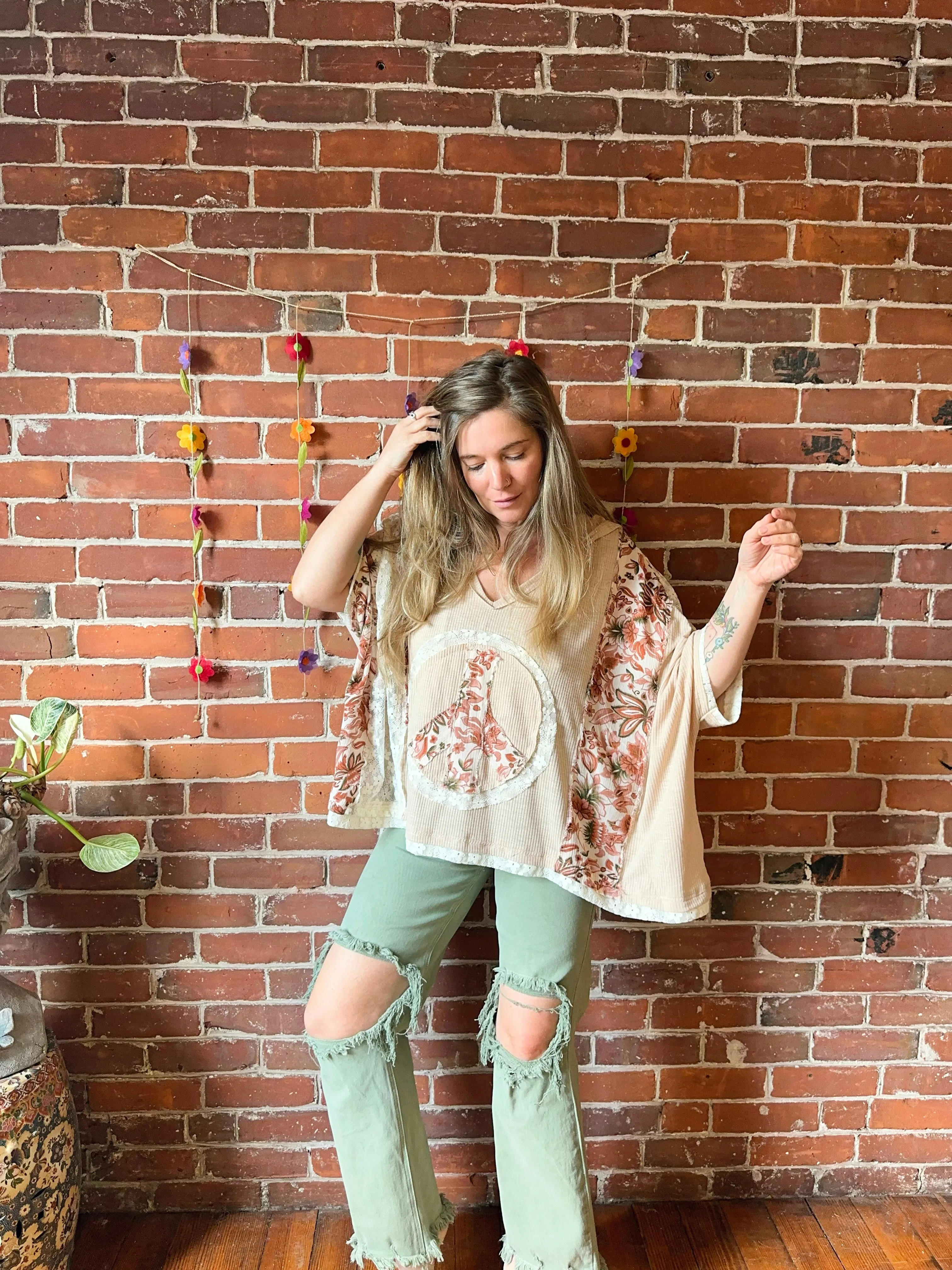 Poem of Peace Pullover Patchwork Lace Hoodie