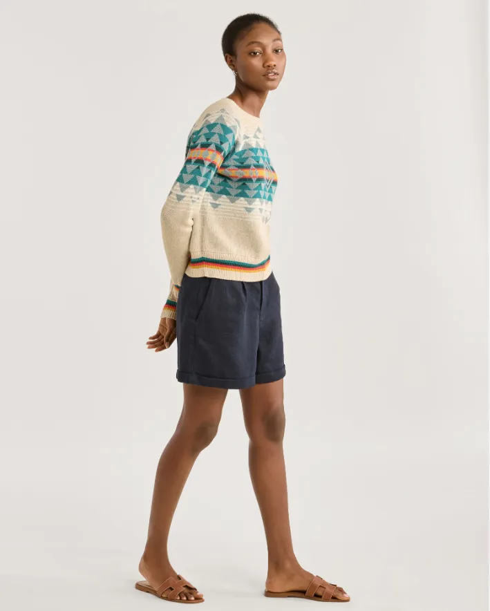 Raglan Cotton Graphic Sweater<br>Ivory Multi Highland Peak