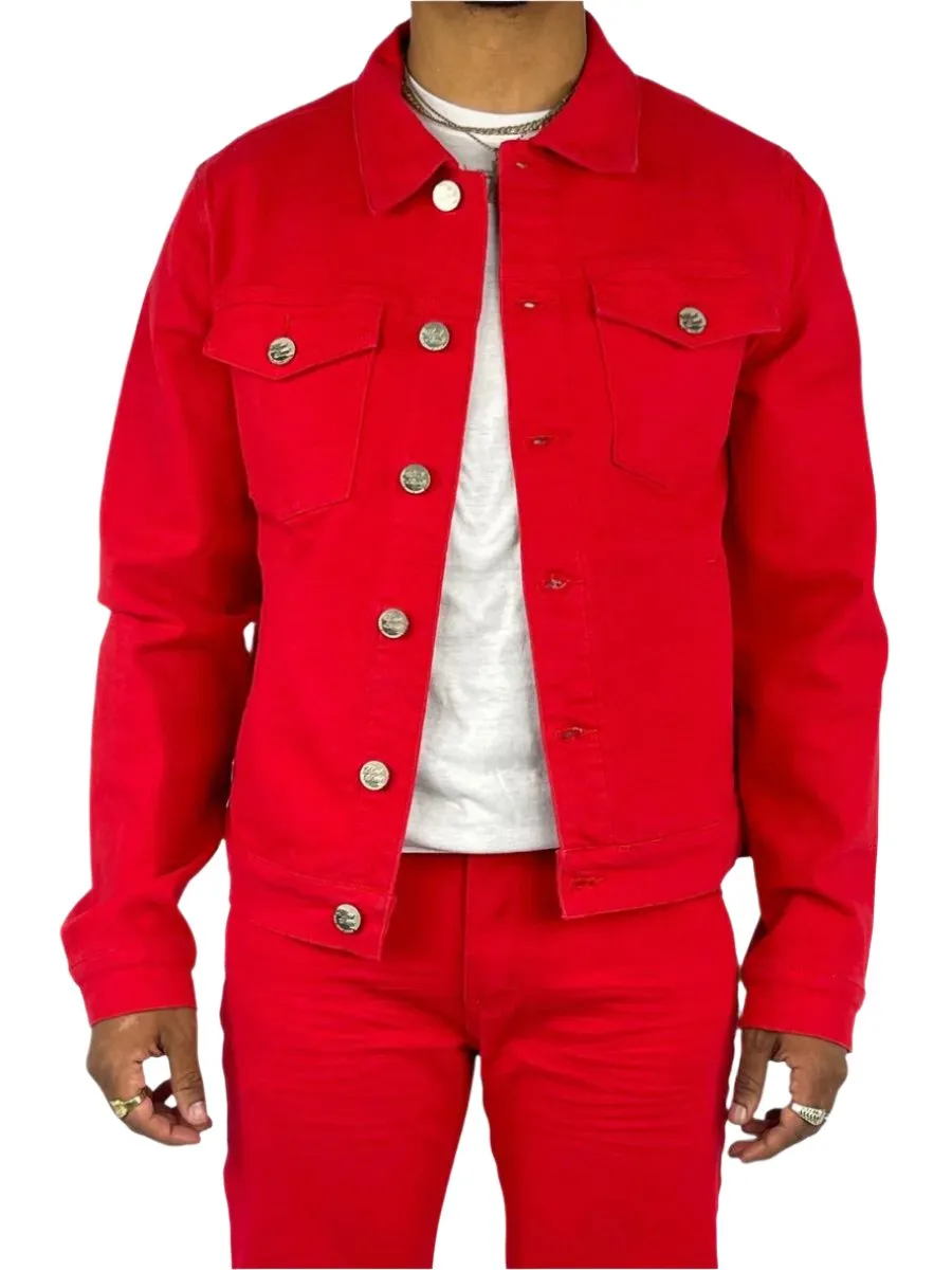Red Men's Denim Jacket Fashion Casual Long Sleeve