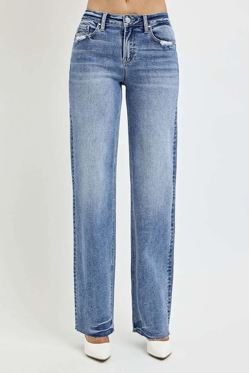 RISEN High-Waist Straight Leg Jeans with Pockets