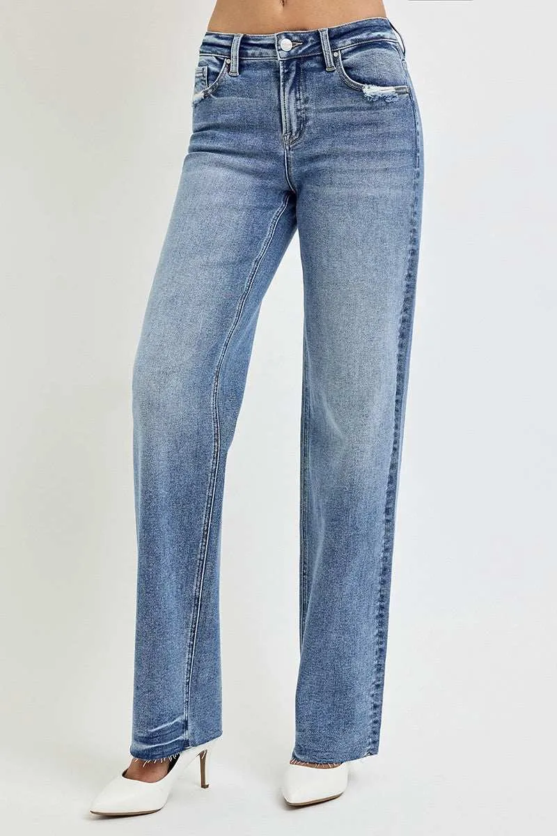 RISEN High-Waist Straight Leg Jeans with Pockets