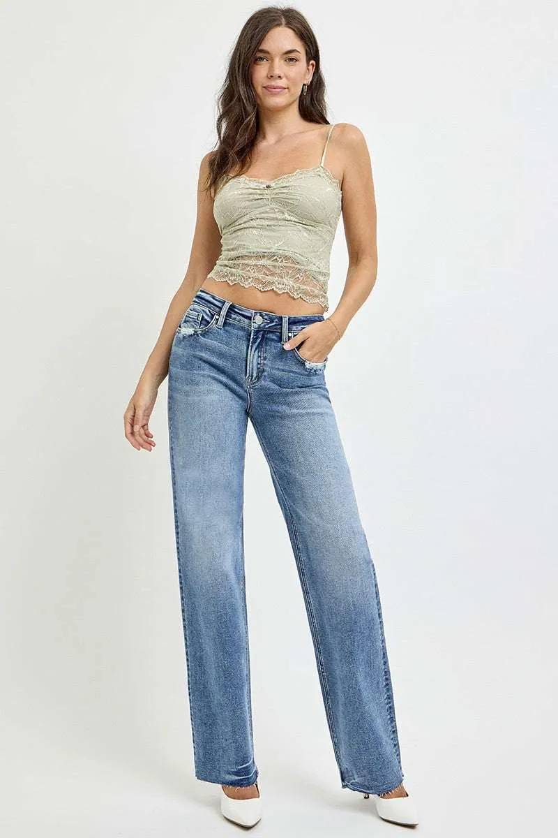 RISEN High-Waist Straight Leg Jeans with Pockets