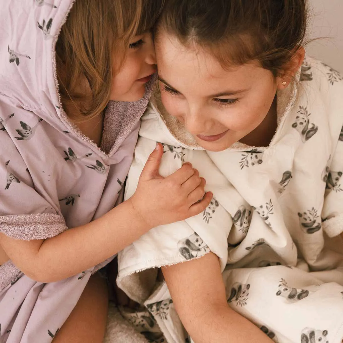 Rose in April Bath Poncho Pepito Panda Print With Terry Lining Natural