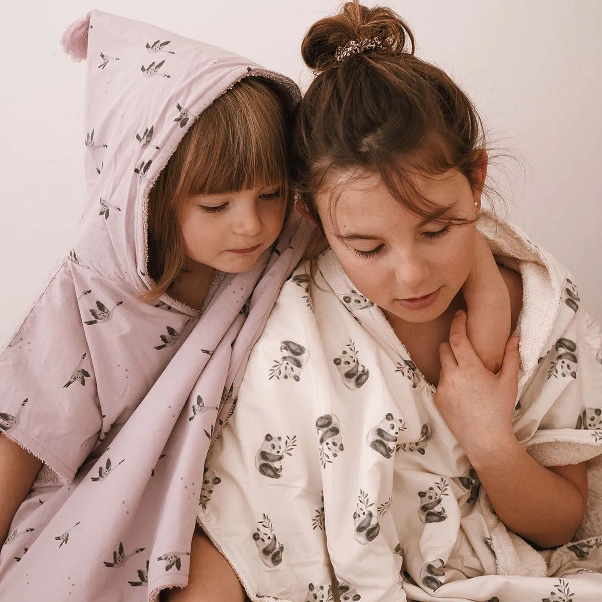 Rose in April Bath Poncho Pepito Panda Print With Terry Lining Natural
