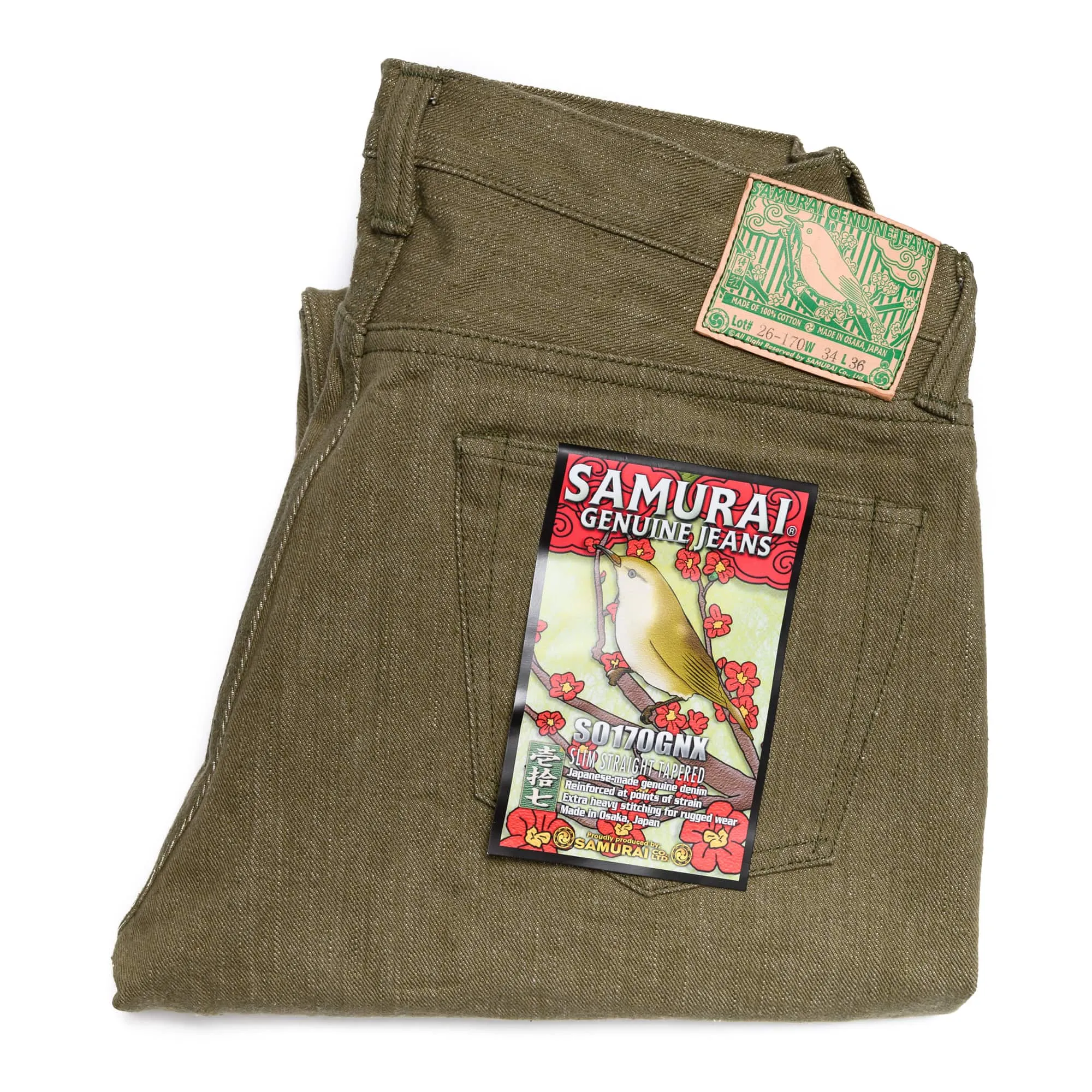 S0170GNX Uguisu Green Selvedge Denim - Slim Straight Tapered