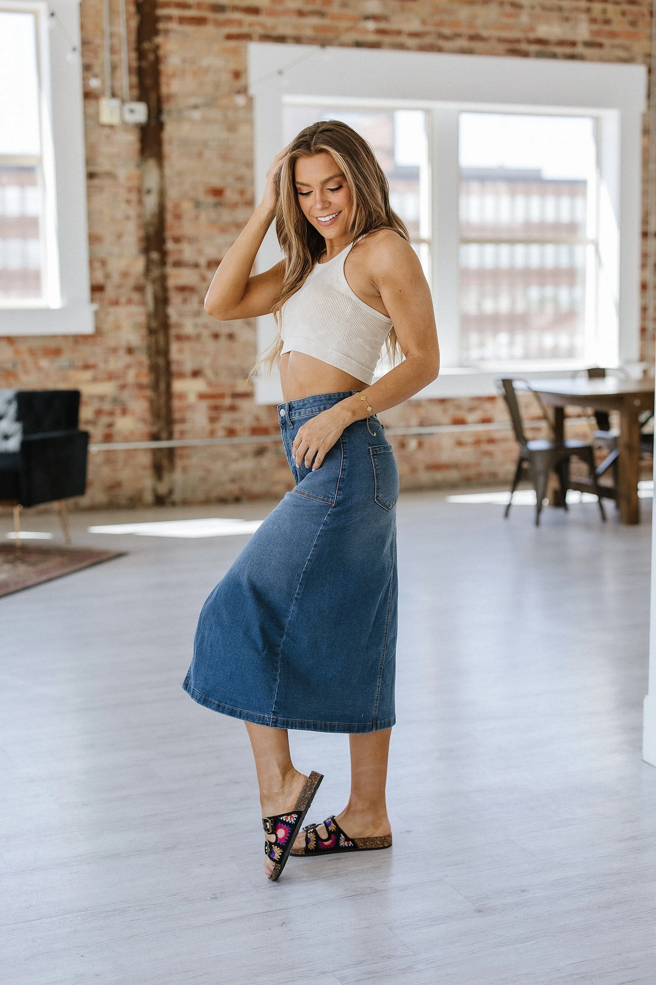 SALE - Shelly Midi Denim Skirt | S-XL