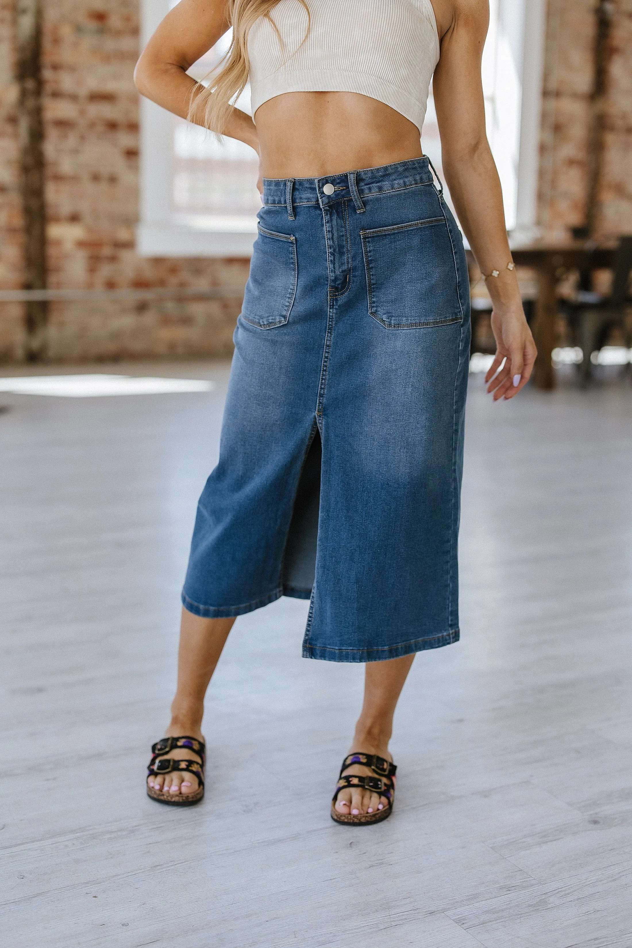 SALE - Shelly Midi Denim Skirt | S-XL