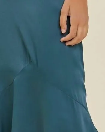 Satin Midi Skirt In Teal | Teal