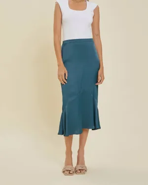 Satin Midi Skirt In Teal | Teal