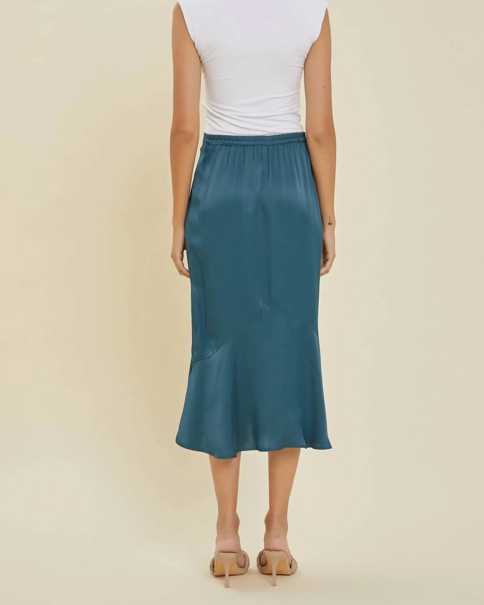 Satin Midi Skirt In Teal | Teal