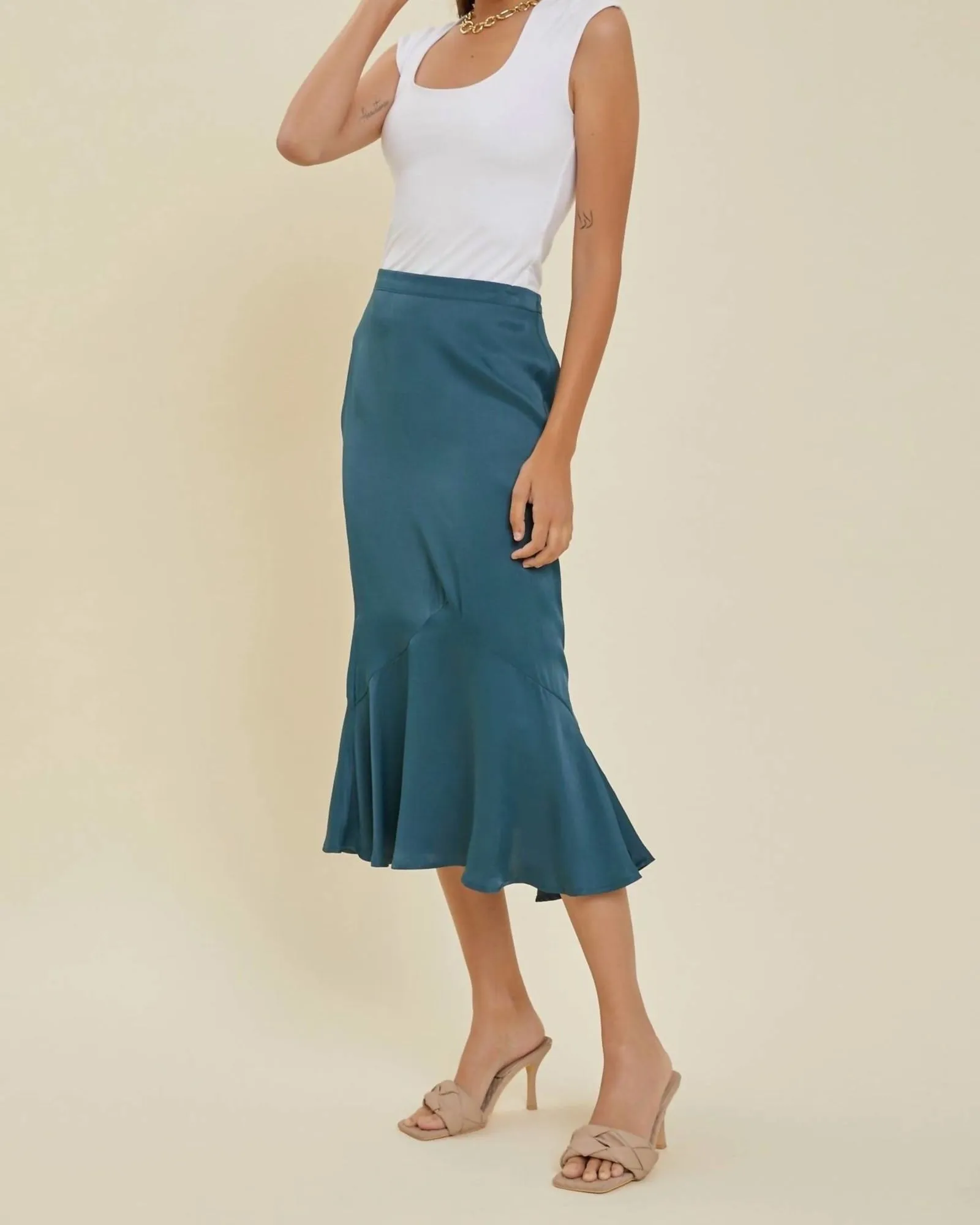 Satin Midi Skirt In Teal | Teal
