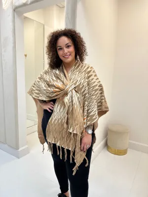 Skye Beige Zig Zag Bow Poncho
