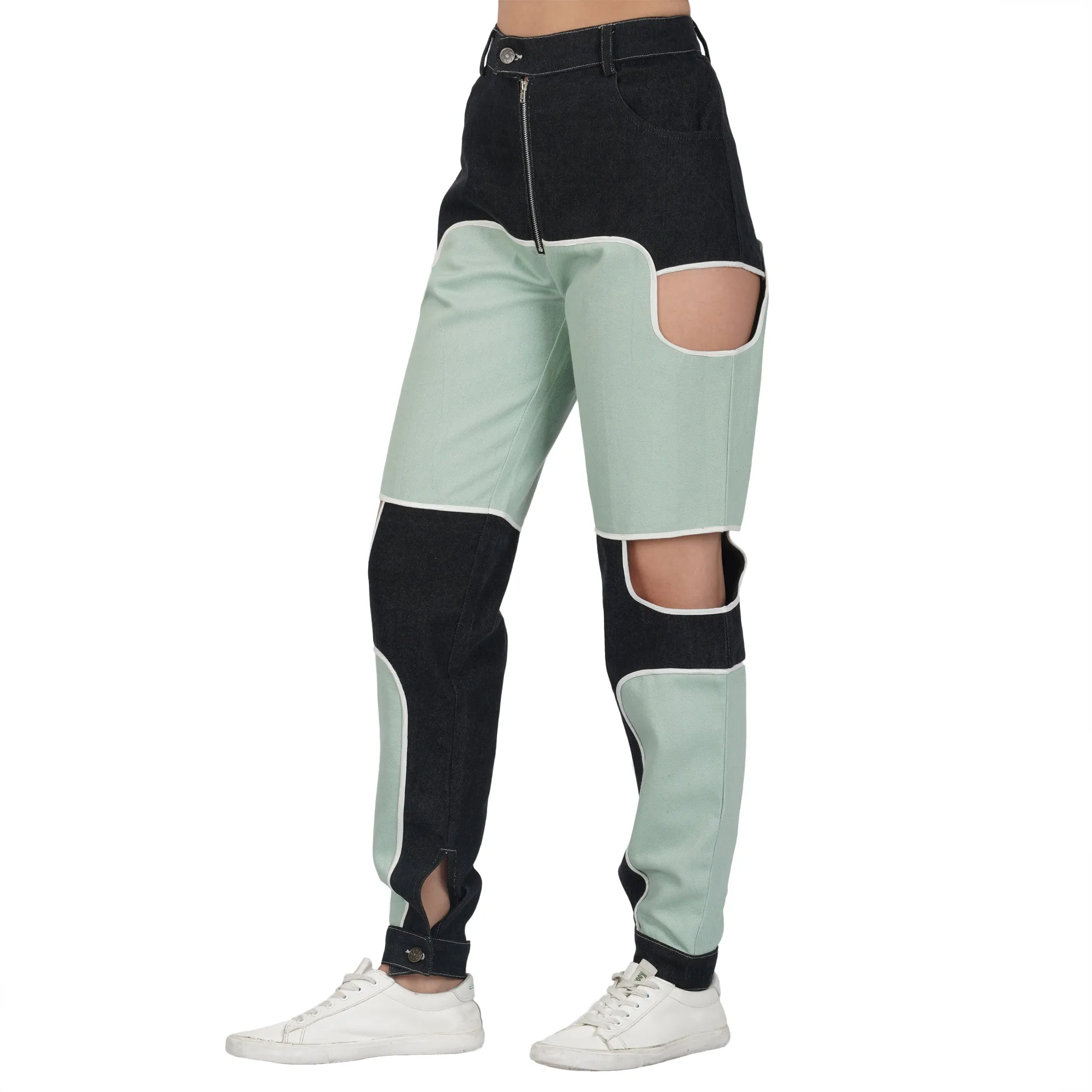 SLAY. Women's Side Cutout Colorblock Denim Jeans