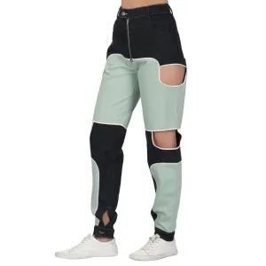 SLAY. Women's Side Cutout Colorblock Denim Jeans