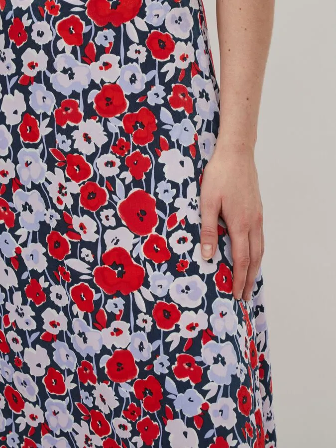 Vita High Waist Midi Skirt (Navy/Red)