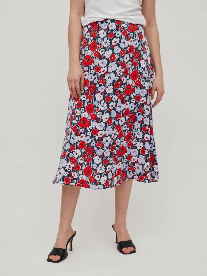Vita High Waist Midi Skirt (Navy/Red)
