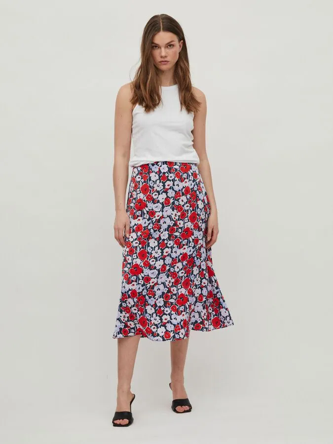 Vita High Waist Midi Skirt (Navy/Red)