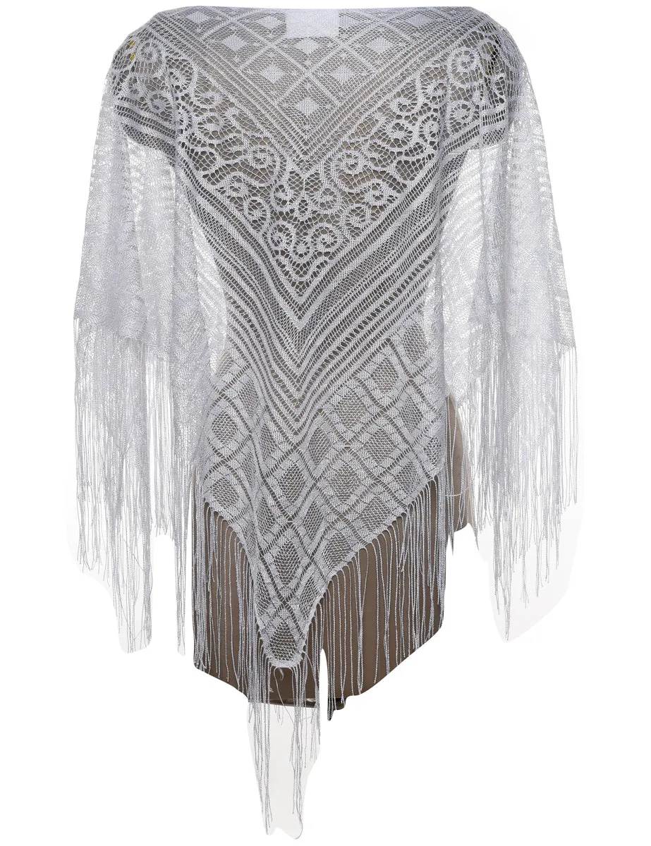 White Crochet Poncho - L
