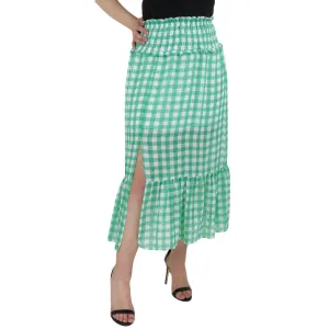 Women's Plaid Midi Skirt,Green