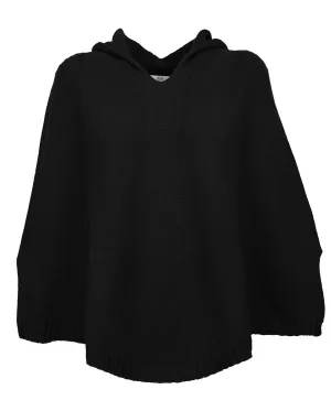 Womens's Pure Cashmere Hoodie Poncho Black