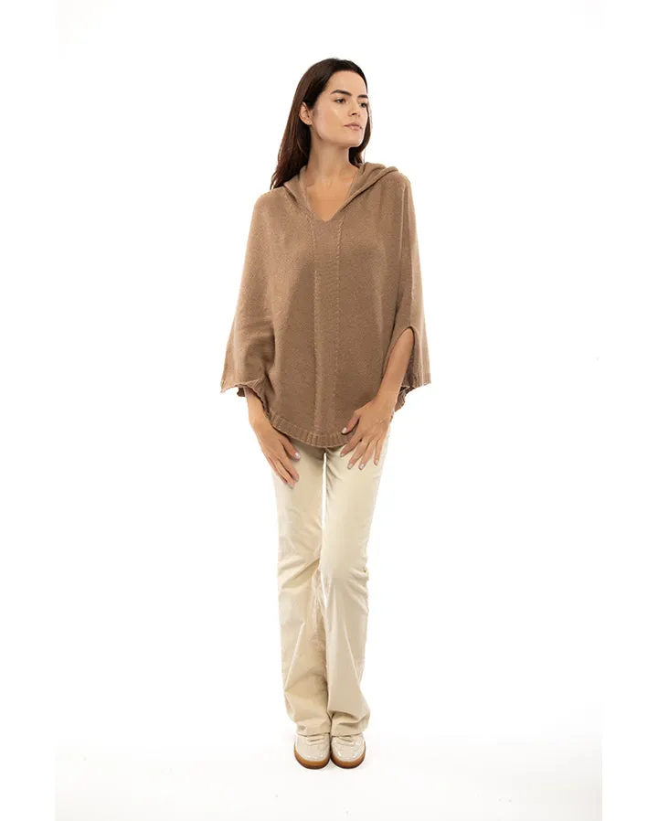 Womens's Pure Cashmere Hoodie Poncho Black