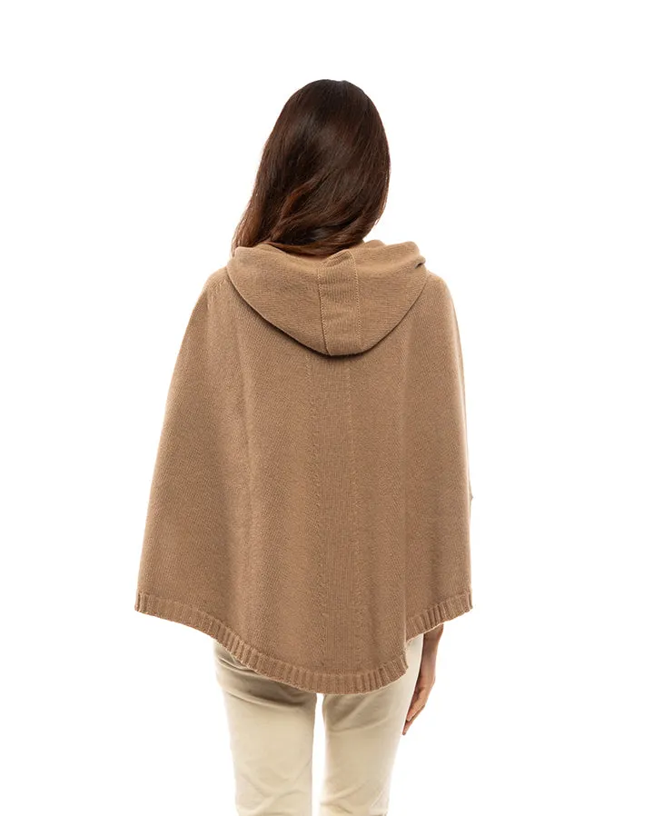 Womens's Pure Cashmere Hoodie Poncho Black