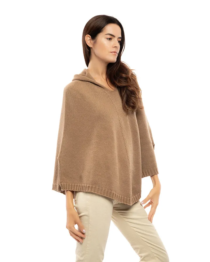 Womens's Pure Cashmere Hoodie Poncho Black