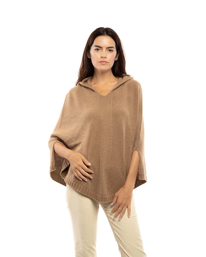 Womens's Pure Cashmere Hoodie Poncho Black
