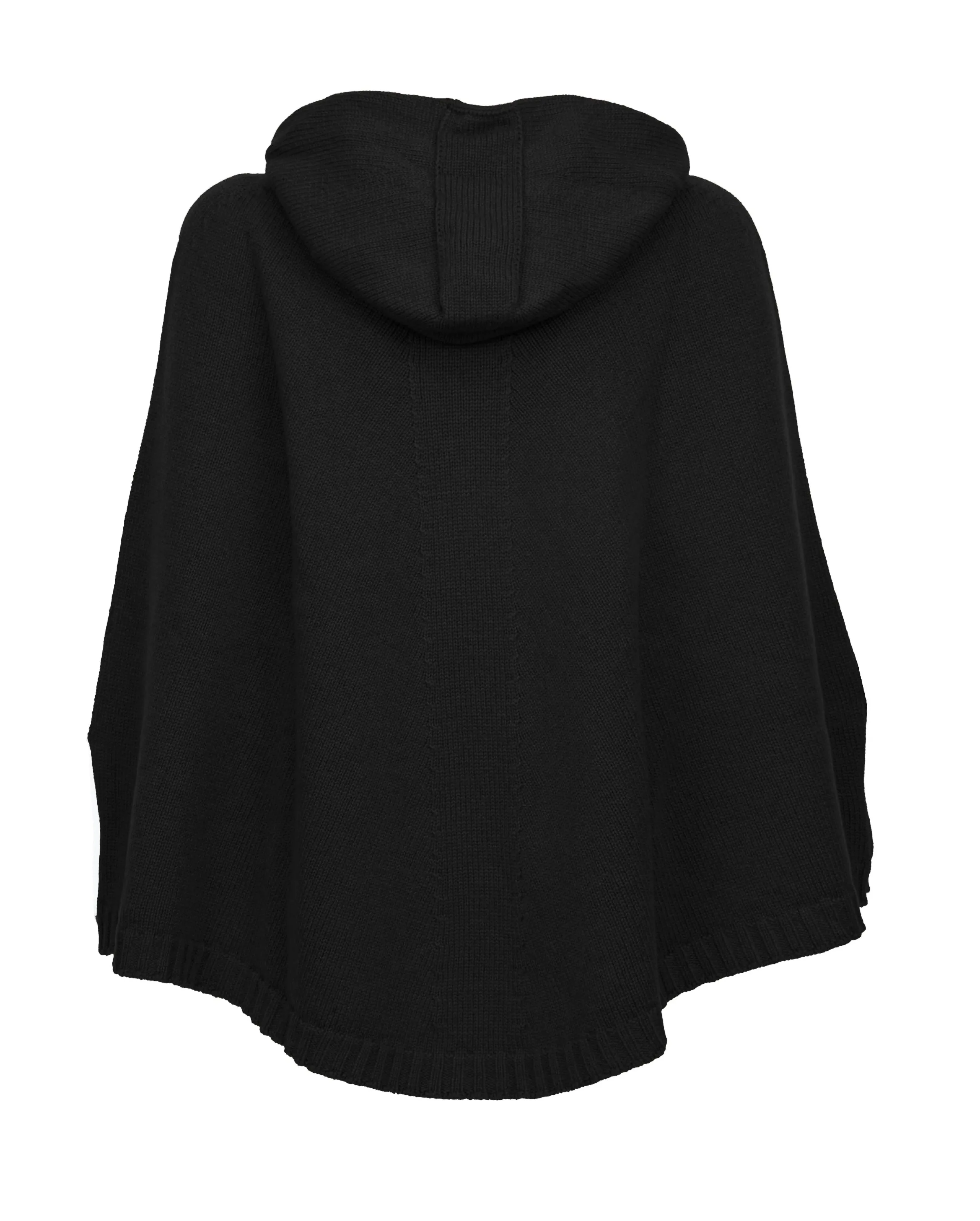 Womens's Pure Cashmere Hoodie Poncho Black